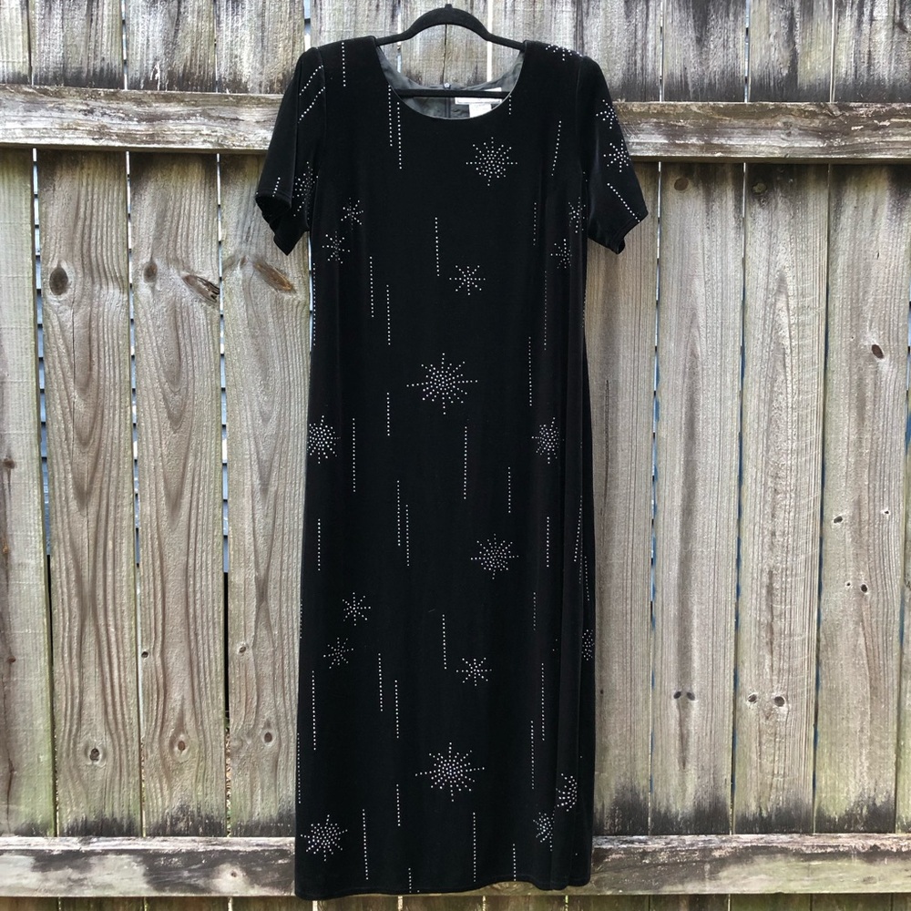 Vintage Velvet Maxi Dress Glitter Stars Witchy Short Sleeves Jessica Howard